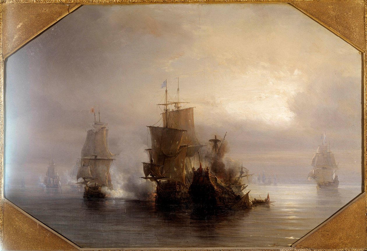 Bitwa morska rycerza Marc-Antoine de Saint-Pol Hecourt (1665-31 października 1705), 31.10.1705 Nadał swoje imię pobliskiemu miastu Saint-Pol-sur-Mer (Saint Paul sur mer). Obraz Theodore Gudin (1802-1880) XIX wiek. Paryż, Musée de la Marine autorstwa Jean Antoine Theodore Gudin