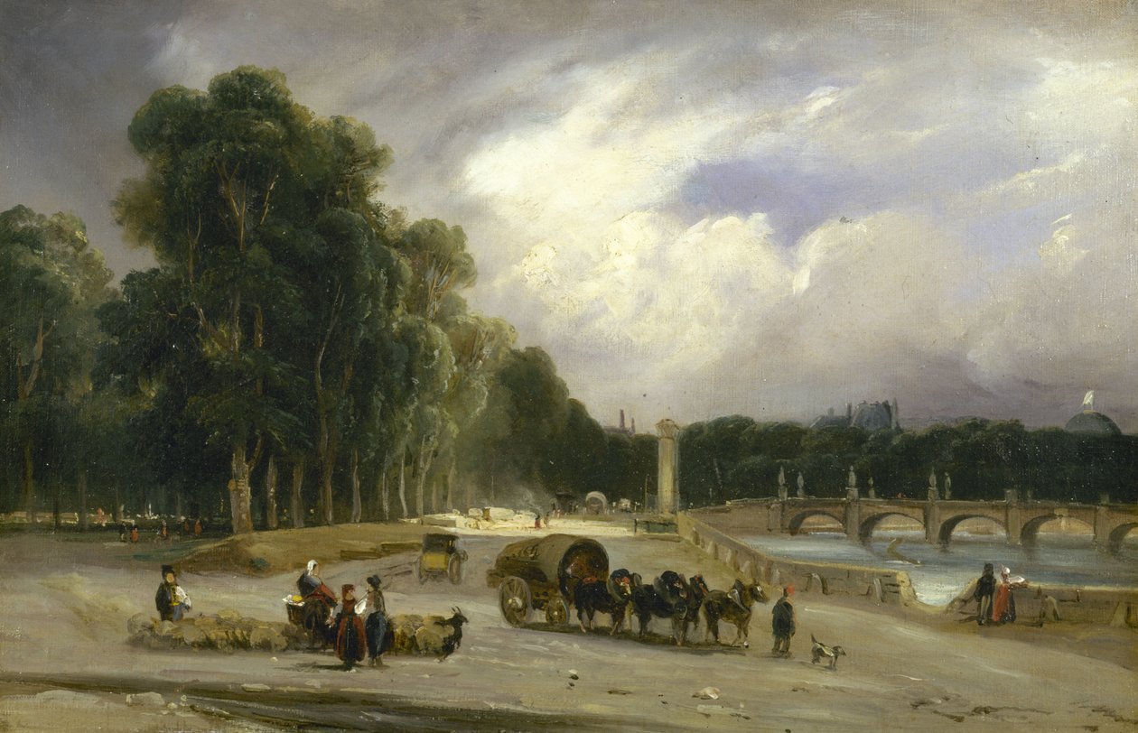 Widok na Cours la Reine, ok. 1828 (olej na płótnie) autorstwa Jean Antoine Theodore Gudin