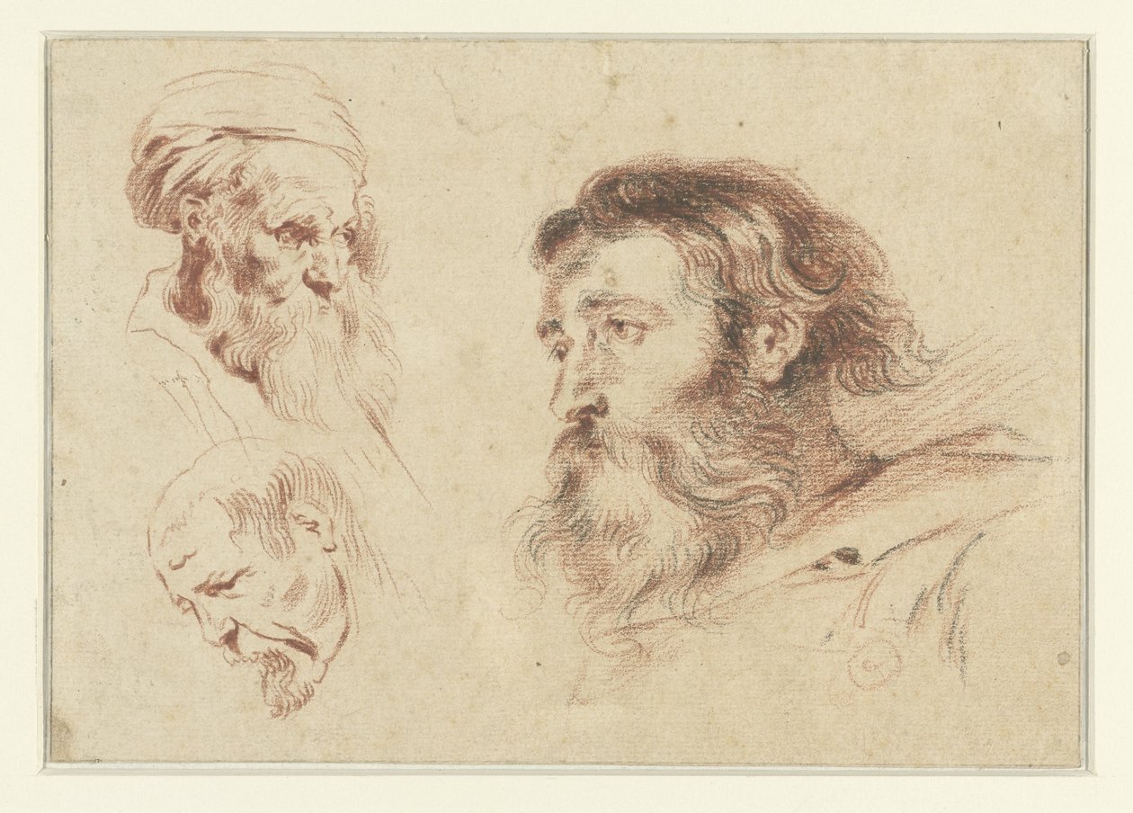 Trzy głowy mężczyzn autorstwa Jean Antoine Watteau (rejected attribution)