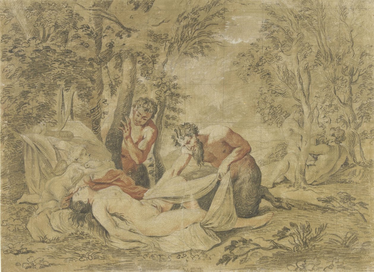 Dwóch satyrów szpieguje śpiącą nimfę autorstwa Jean Antoine Watteau (rejected attribution)