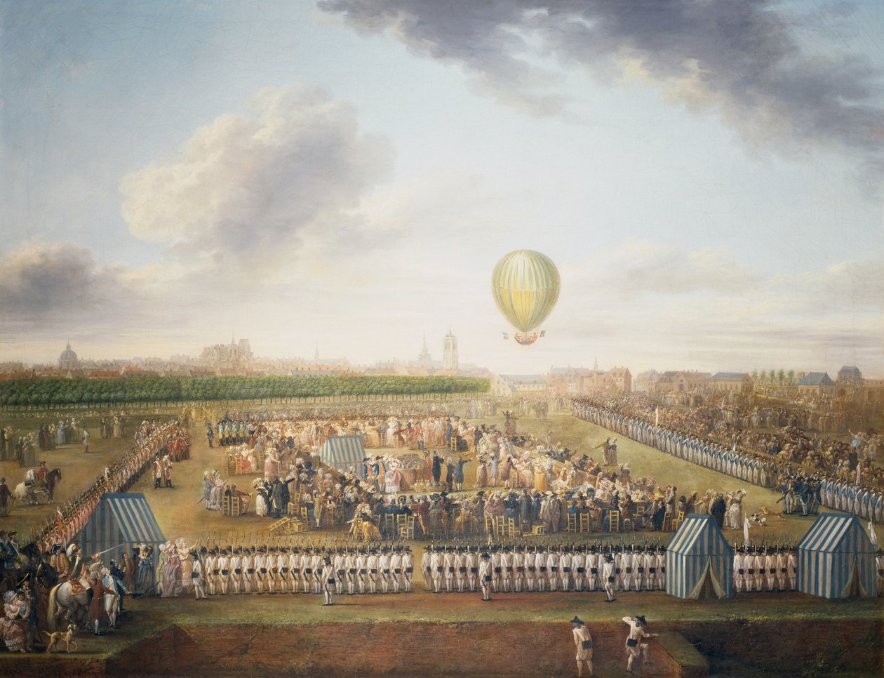 14. doświadczenie Jean-Pierre Blancharda i Chevaliera Lepinarda z balonem na ogrzane powietrze, Lille, 26 sierpnia autorstwa Jean Antoine Watteau