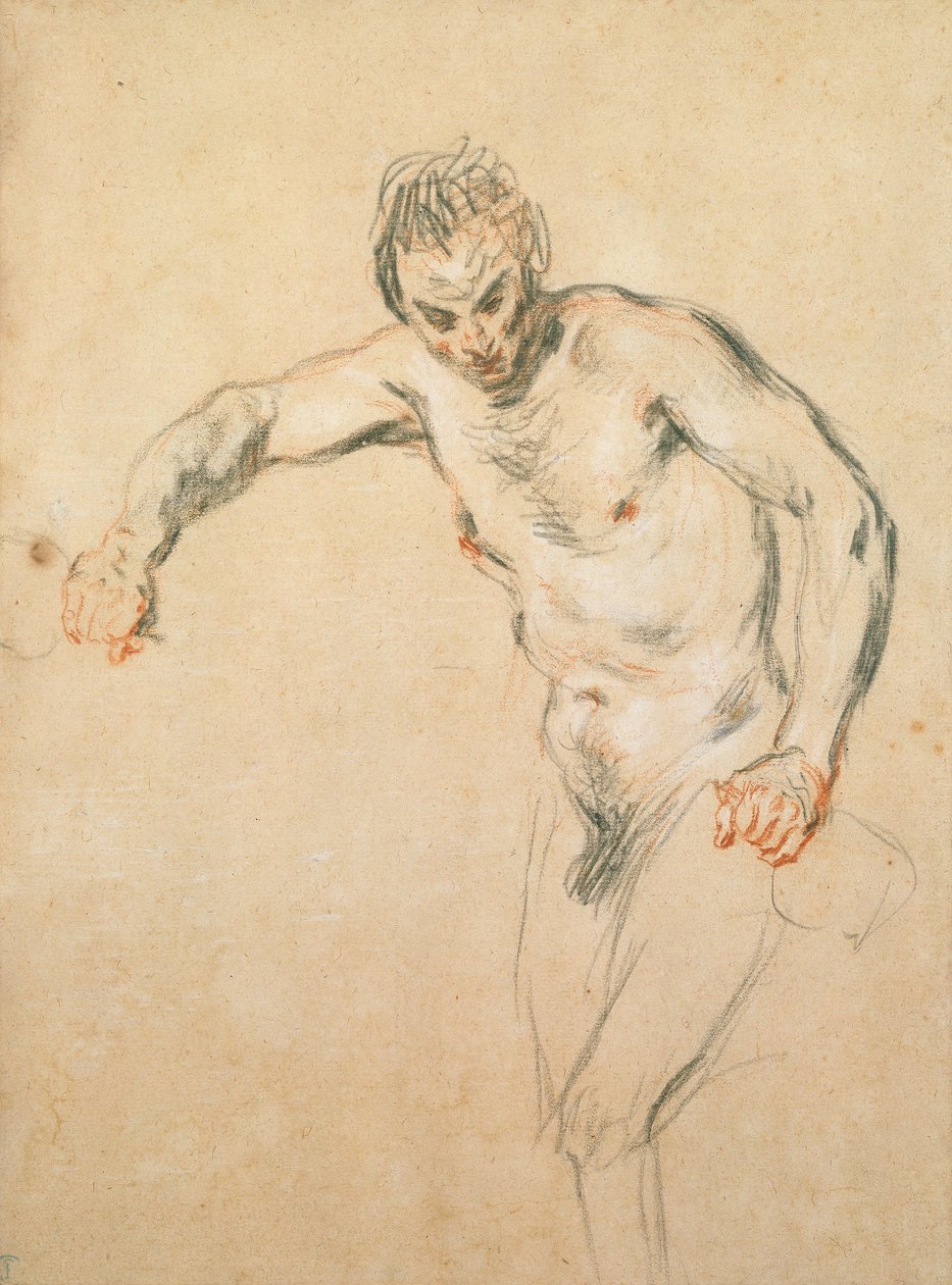 Satyr nalewający wino, ok. 1716 (kreda na papierze) autorstwa Jean Antoine Watteau