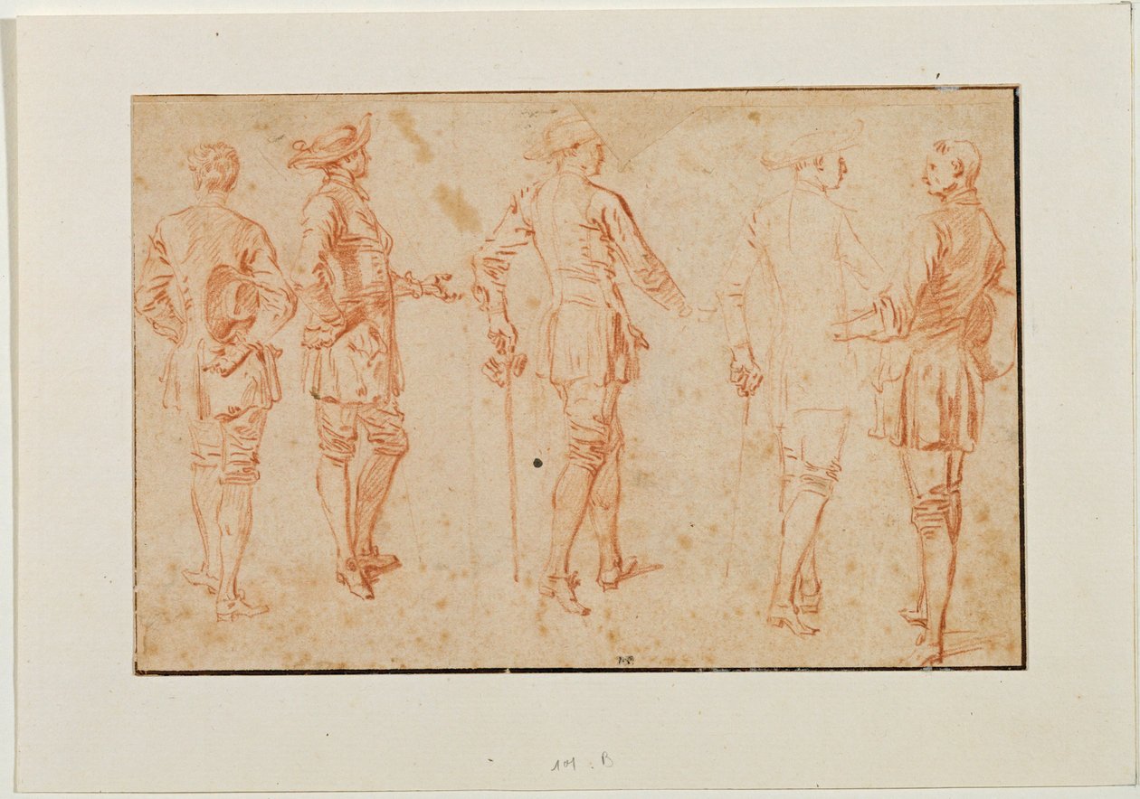 Pięciu mężczyzn stojących ... autorstwa Jean Antoine Watteau