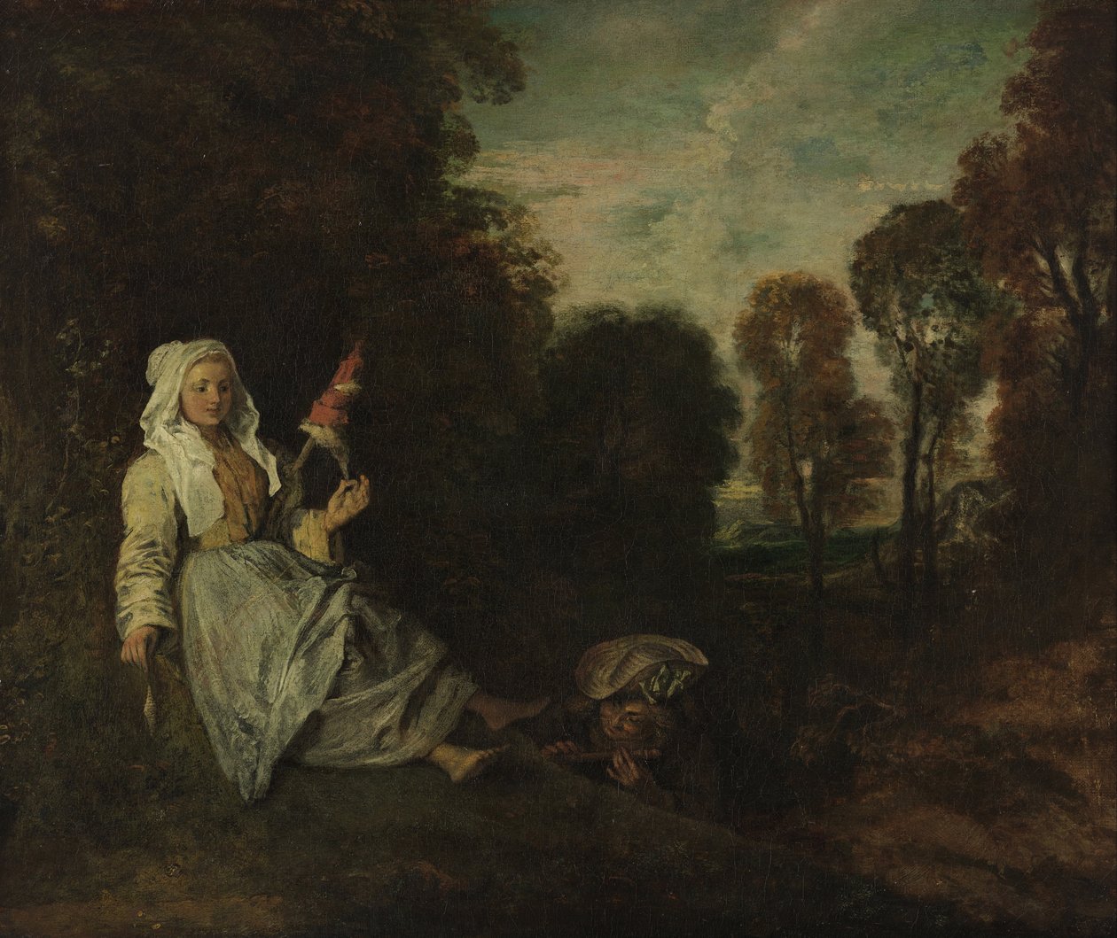 Wieczorny krajobraz z błystką autorstwa Jean Antoine Watteau