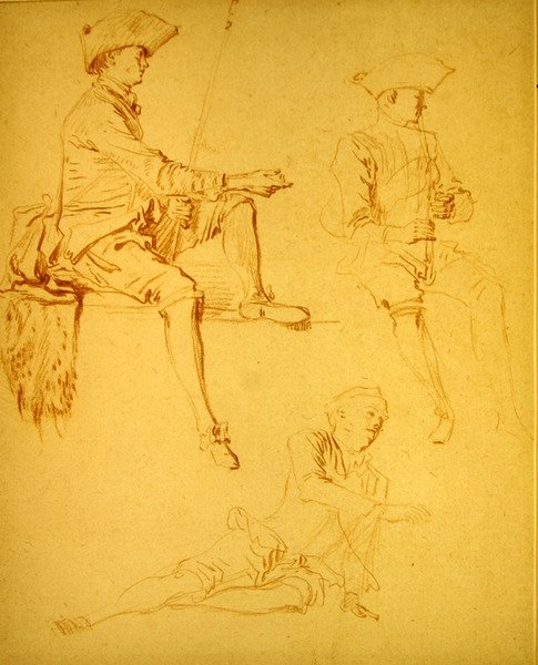 Studia postaci (czerwona kreda na papierze) autorstwa Jean Antoine Watteau