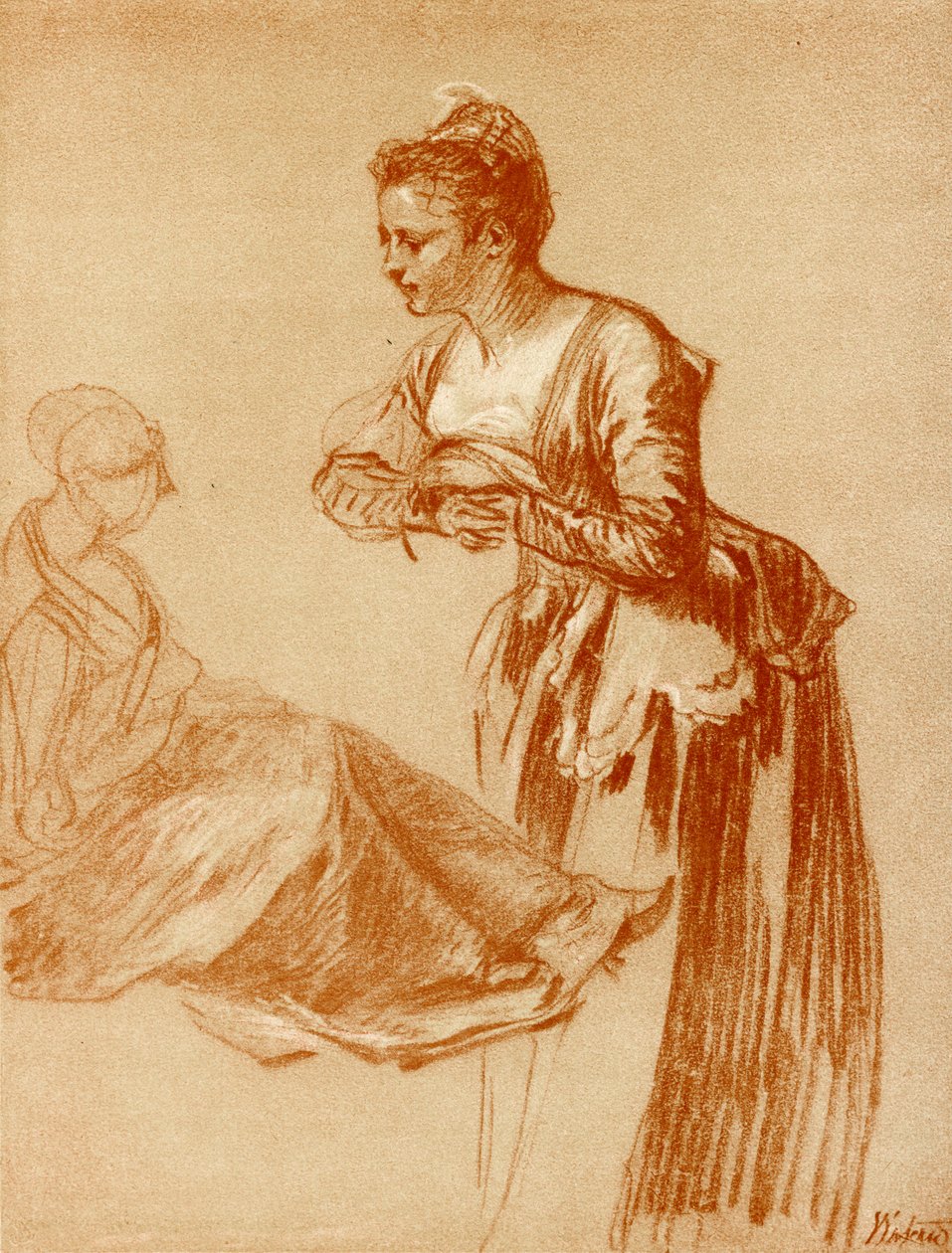 Studia postaci dla dziewczyny stojącej i siedzącej autorstwa Jean Antoine Watteau