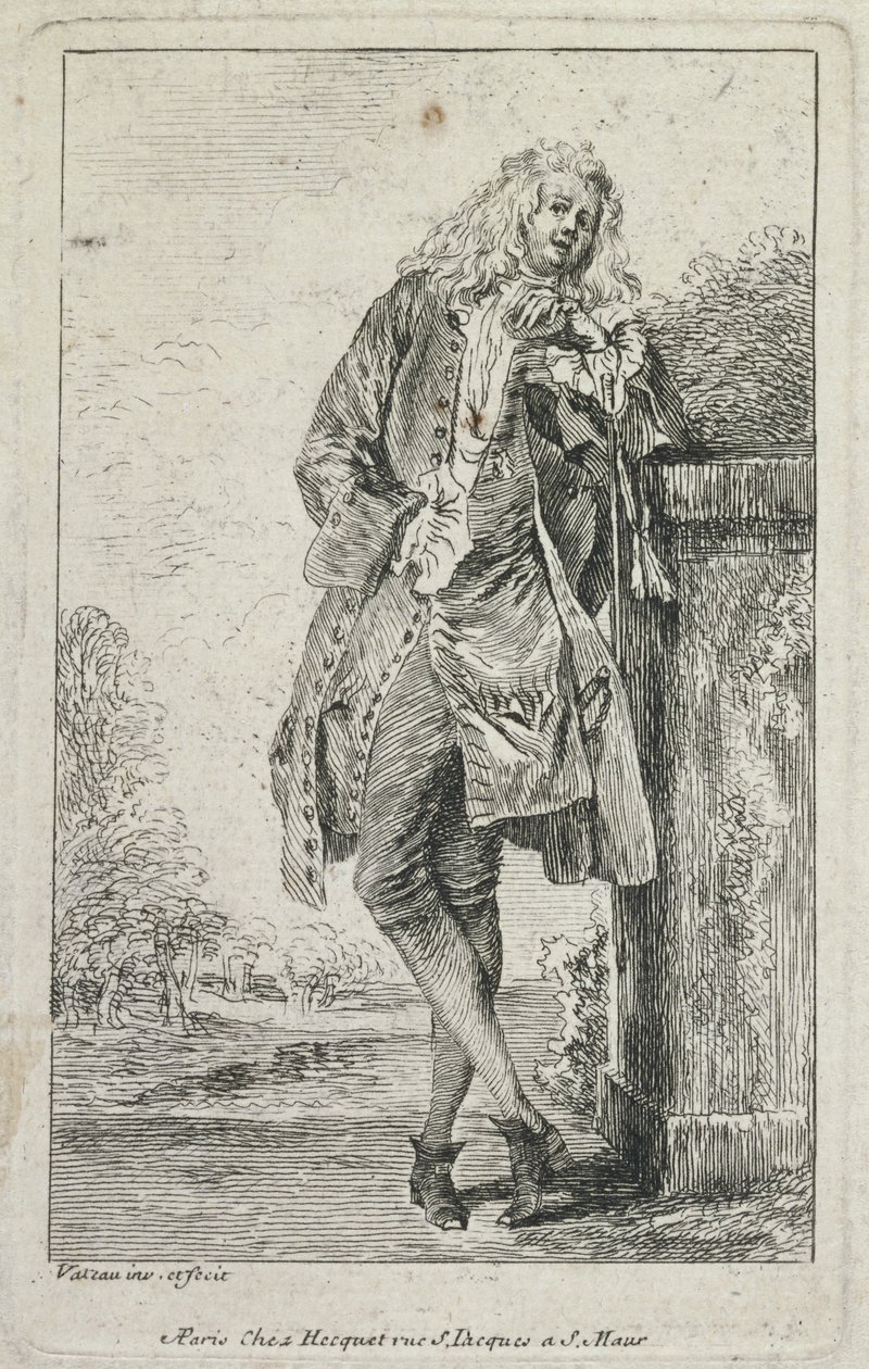 Figurki mody: Mężczyzna stojący Acconde autorstwa Jean Antoine Watteau