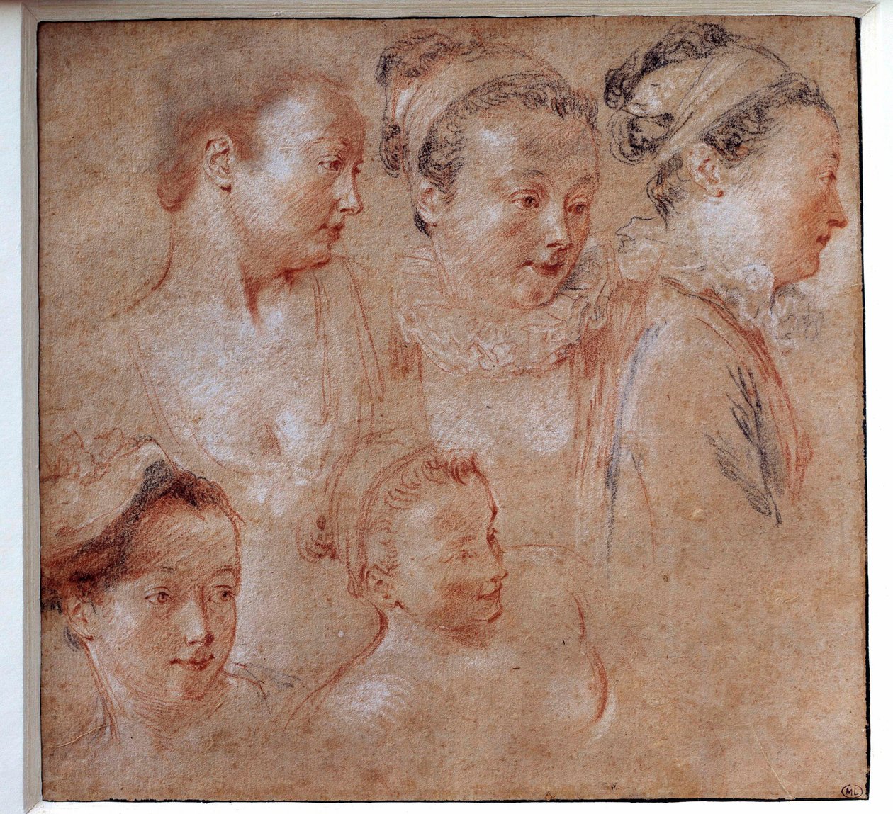 Pięć fryzur kobiet Rysunek Jean Antoine Watteau (1684-1721) 1713 Paryż, Musee du Louvre autorstwa Jean Antoine Watteau