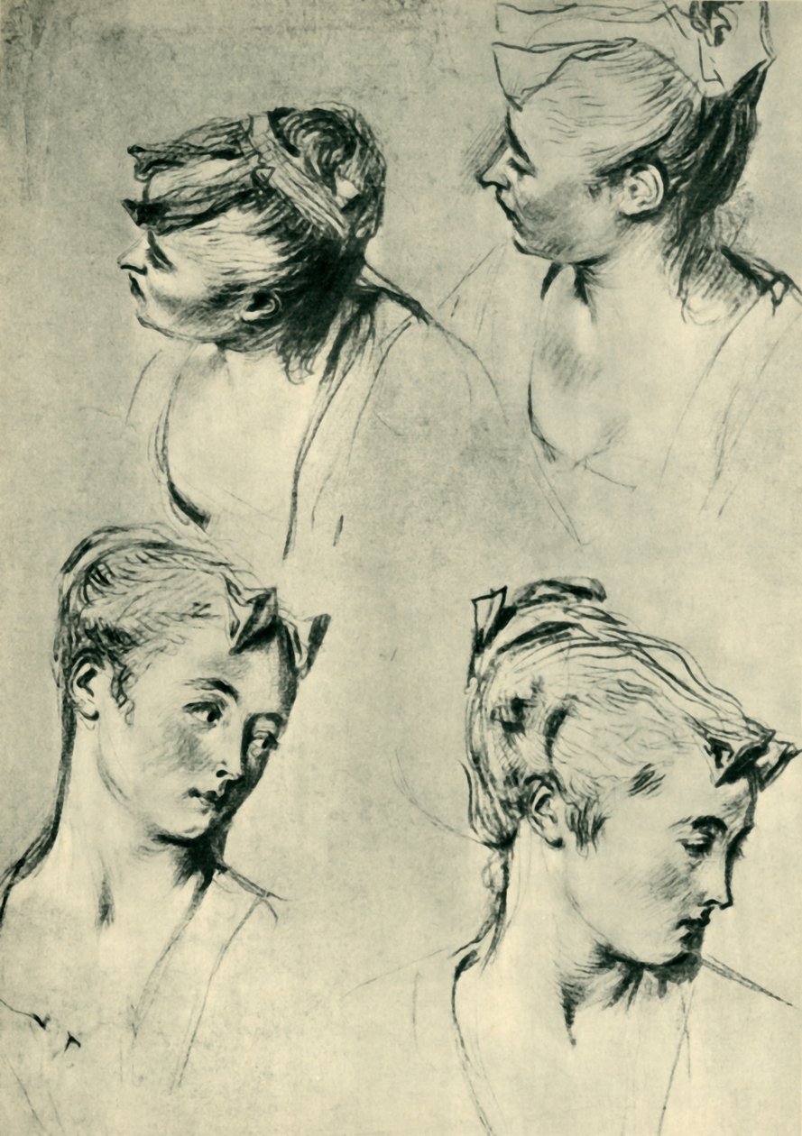 Cztery badania głów kobiecych, początek XVIII w., 1943 r. autorstwa Jean Antoine Watteau