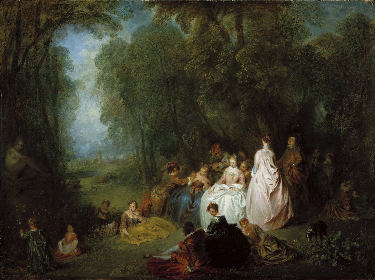 Impreza w ogrodzie autorstwa Jean Antoine Watteau