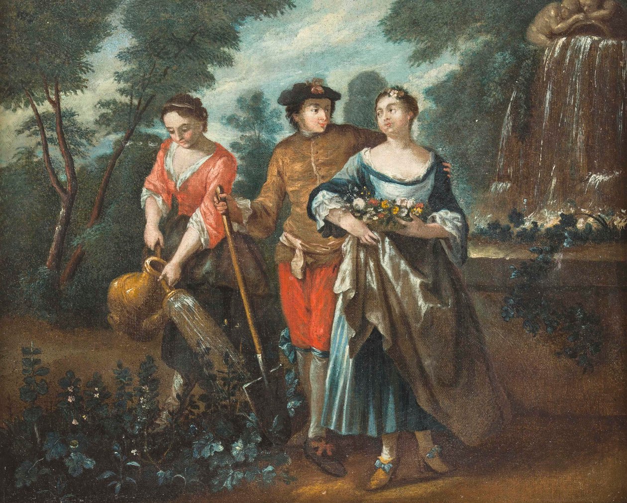 Niemiecki: Szlachetna para miłosna w szkole autorstwa Jean Antoine Watteau