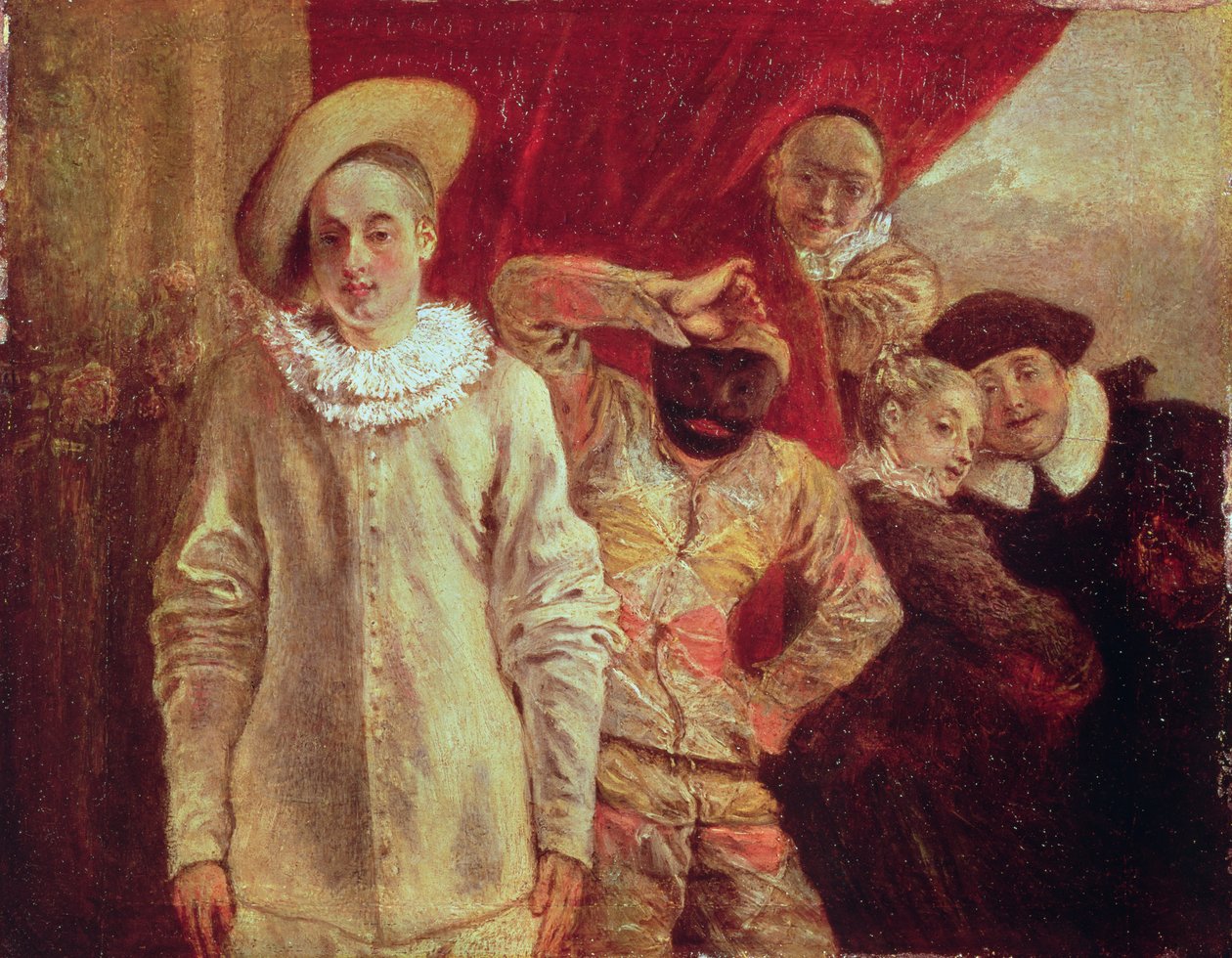 Arlekin, Pierrot i Scapin, aktorzy z Komedii dell