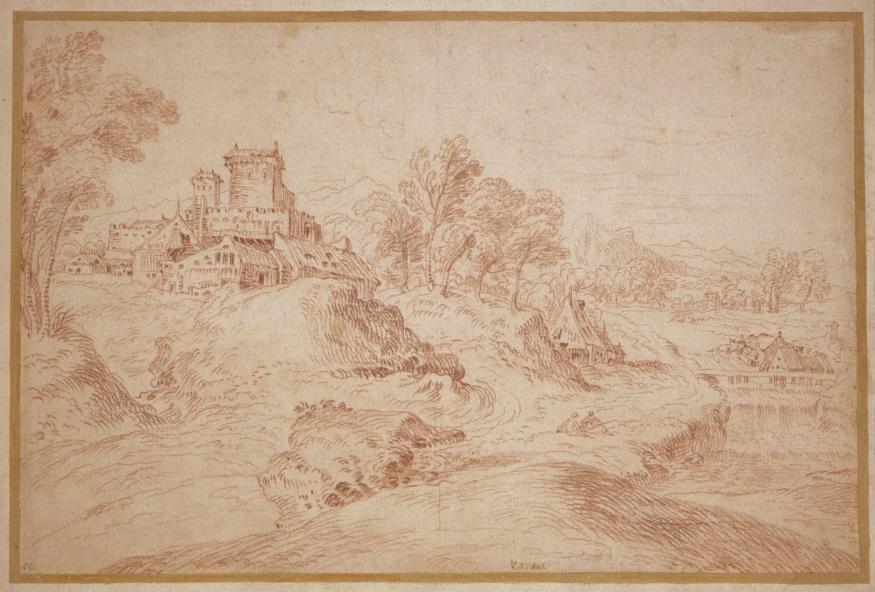 Krajobraz z zamkiem, 1716-18 autorstwa Jean Antoine Watteau