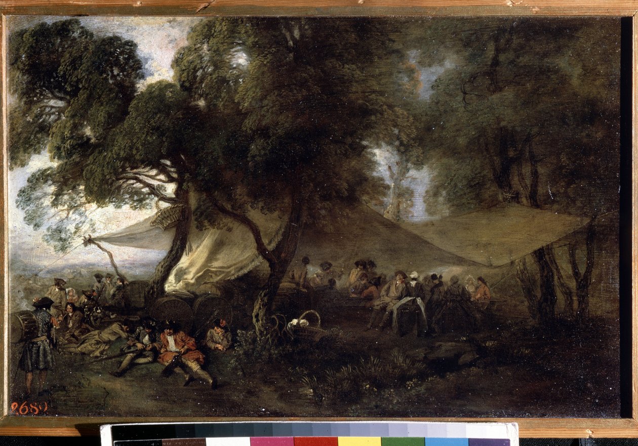 „„Wytchnienie od wojny””. (Wytchnienie od wojny). Obraz Jean Antoine Watteau (1684-1721), ok. 1716. Olej na miedzi. Muzeum Ermitażu w Sankt Petersburgu. autorstwa Jean Antoine Watteau