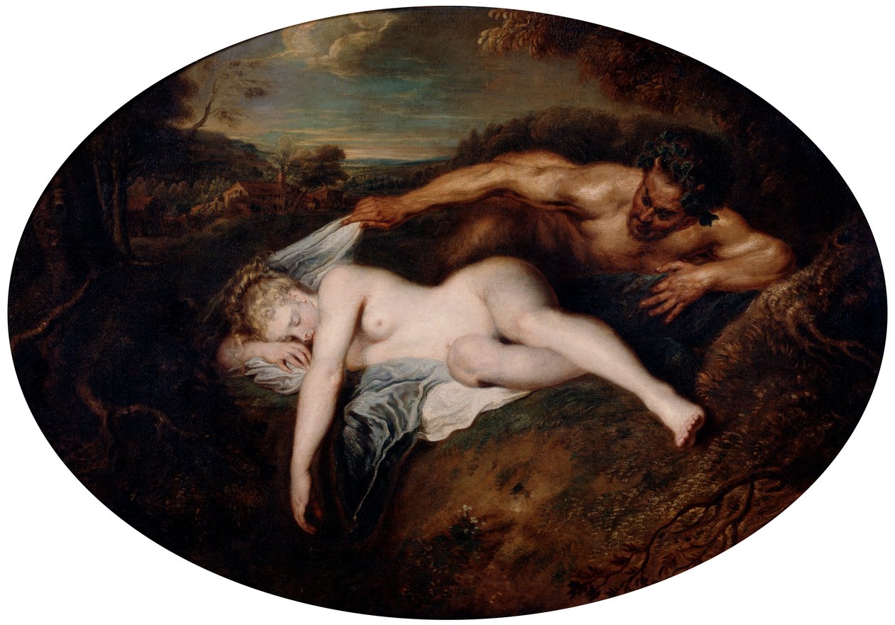 Nimfa i Satyr, c1715 autorstwa Jean Antoine Watteau
