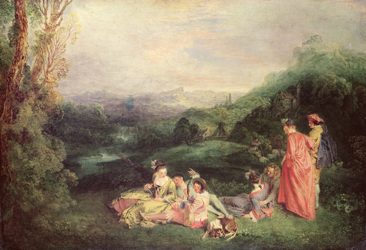 Spokojna miłość, ok. 1718-19 autorstwa Jean Antoine Watteau