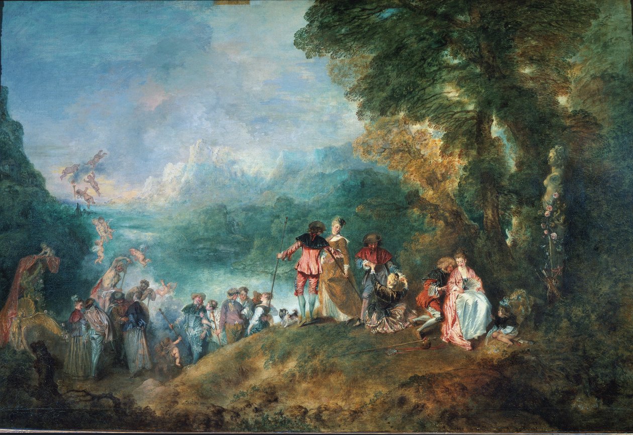 Pielgrzymka na wyspę Cytherea, znana również jako Wyruszenie na Cytherę autorstwa Jean Antoine Watteau