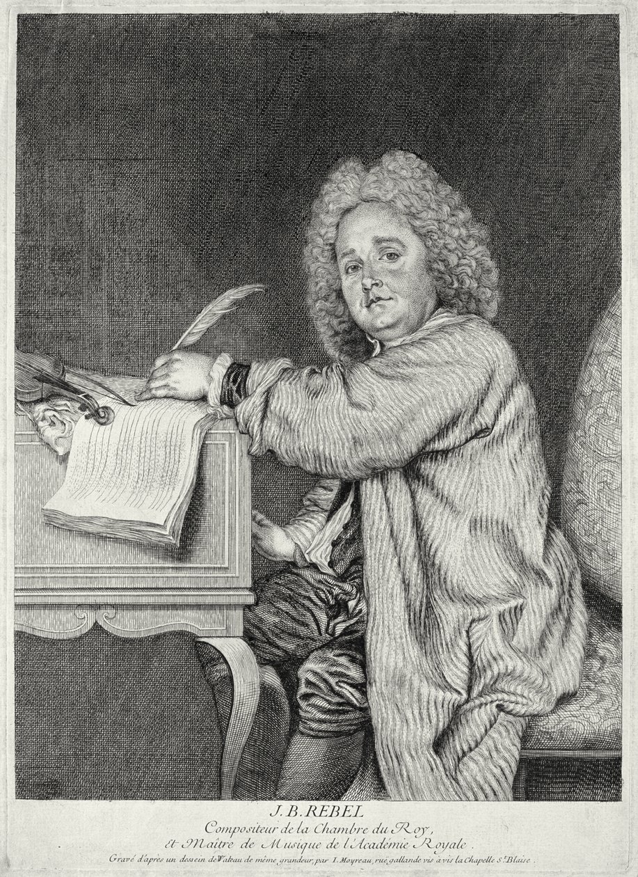 Portret Jean-Ferry Rebel (1666-1747) grawerowany przez Moyreau autorstwa Jean Antoine Watteau