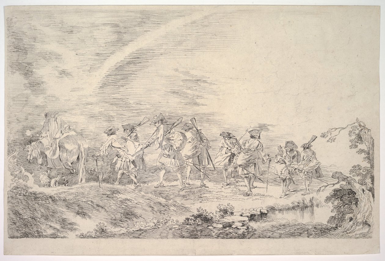 Rekruci zamierzający wstąpić do pułku, ca. 1715-16. autorstwa Jean Antoine Watteau