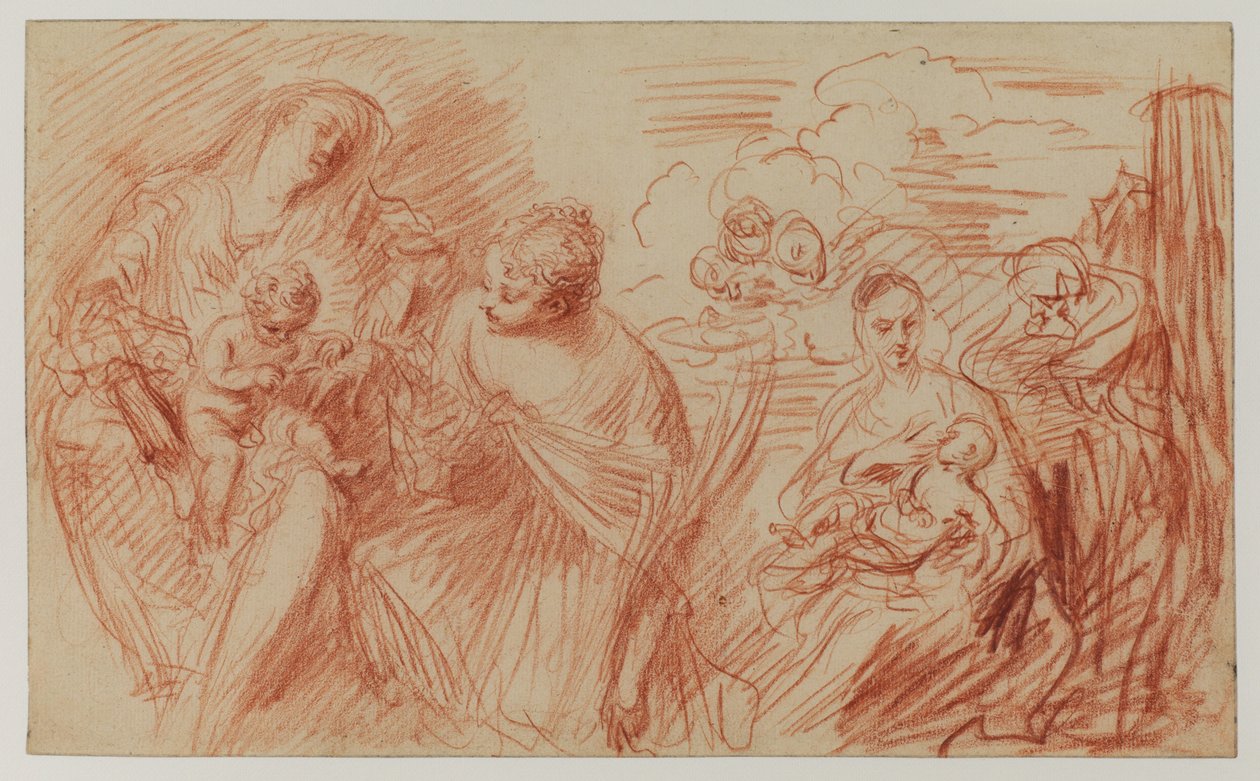 Arkusz studiów po dawnych mistrzach (czerwona kreda na papierze) autorstwa Jean Antoine Watteau