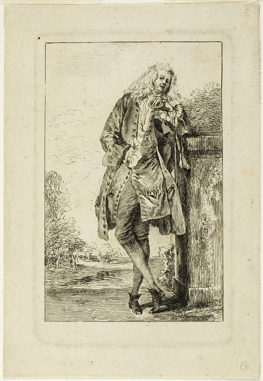 Stojący mężczyzna oparty na łokciu autorstwa Jean Antoine Watteau