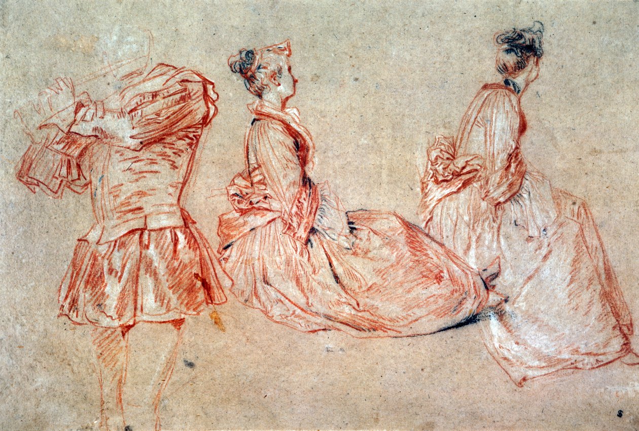Studium flecistki i dwóch kobiet autorstwa Jean Antoine Watteau