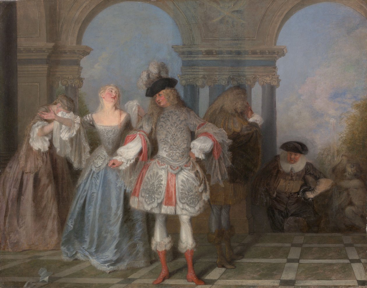 Francuscy komicy, ok. 1720 (olej na płótnie) autorstwa Jean Antoine Watteau
