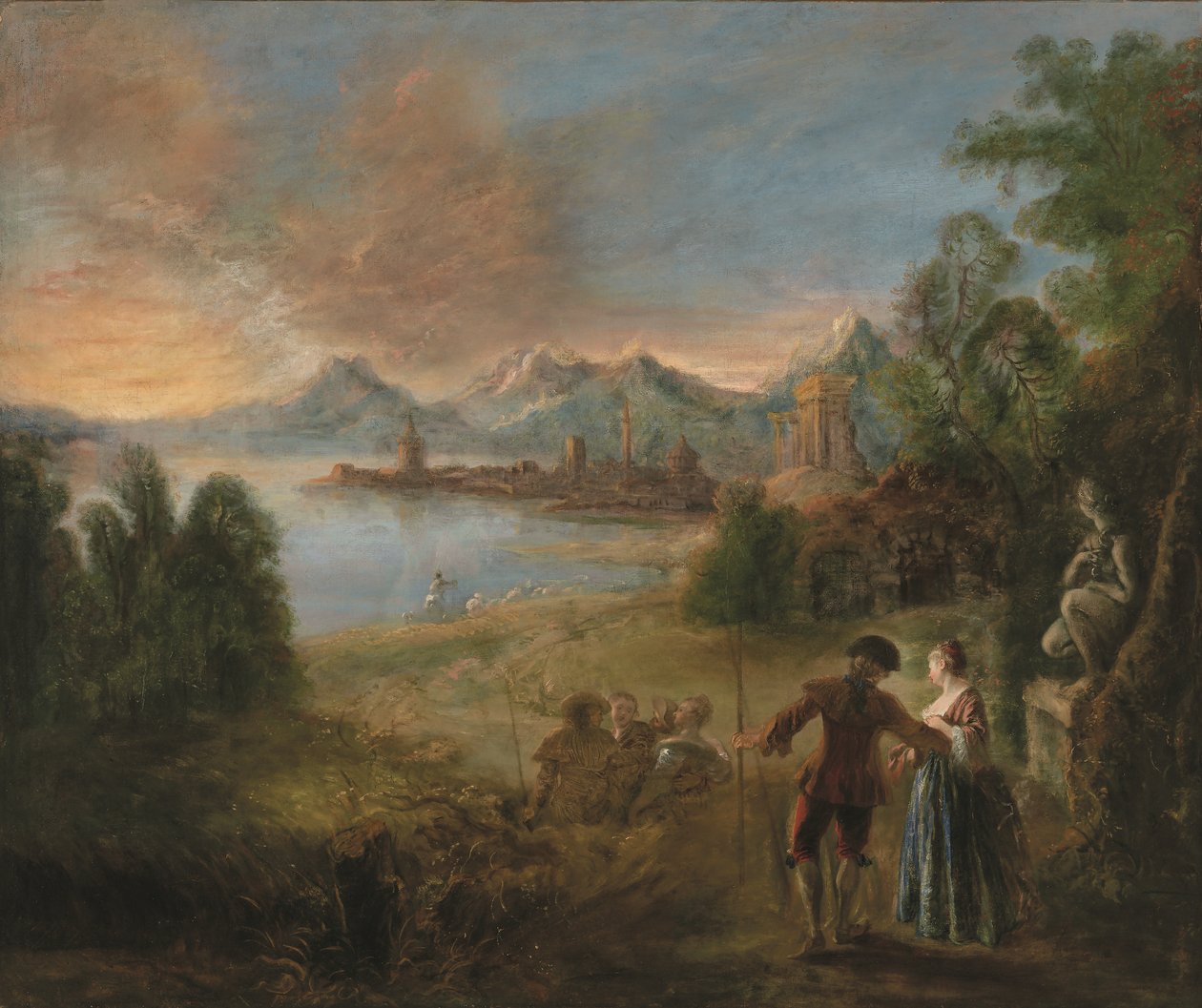 Pielgrzymka na wyspę Cythera (olej na płótnie) autorstwa Jean Antoine Watteau