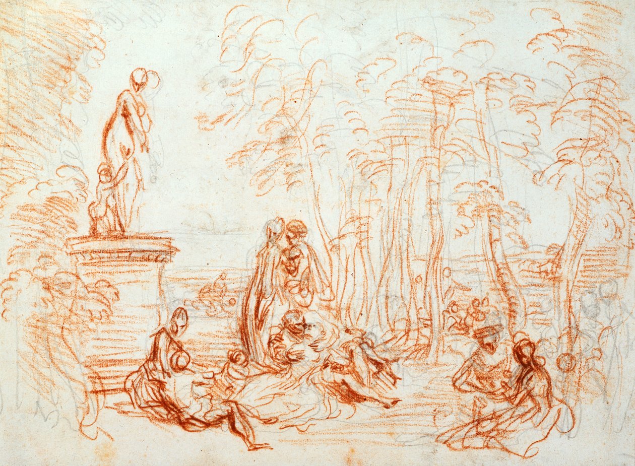 Przyjemność miłości, szkic, XVIII w. autorstwa Jean Antoine Watteau
