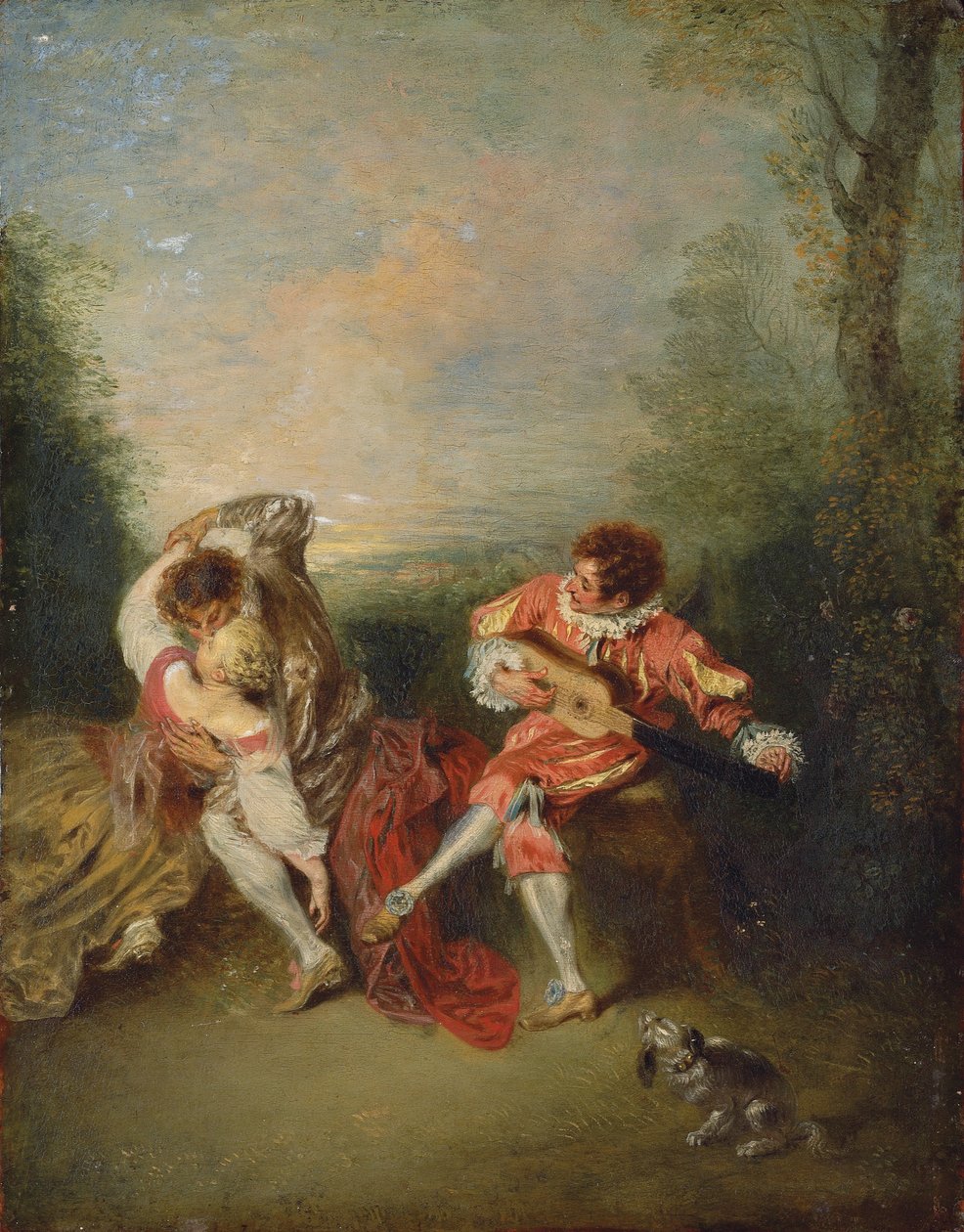 Niespodzianka (olej na panelu) autorstwa Jean Antoine Watteau