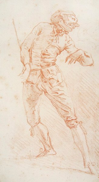 Szermierz (czerwona kreda na papierze) autorstwa Jean Antoine Watteau