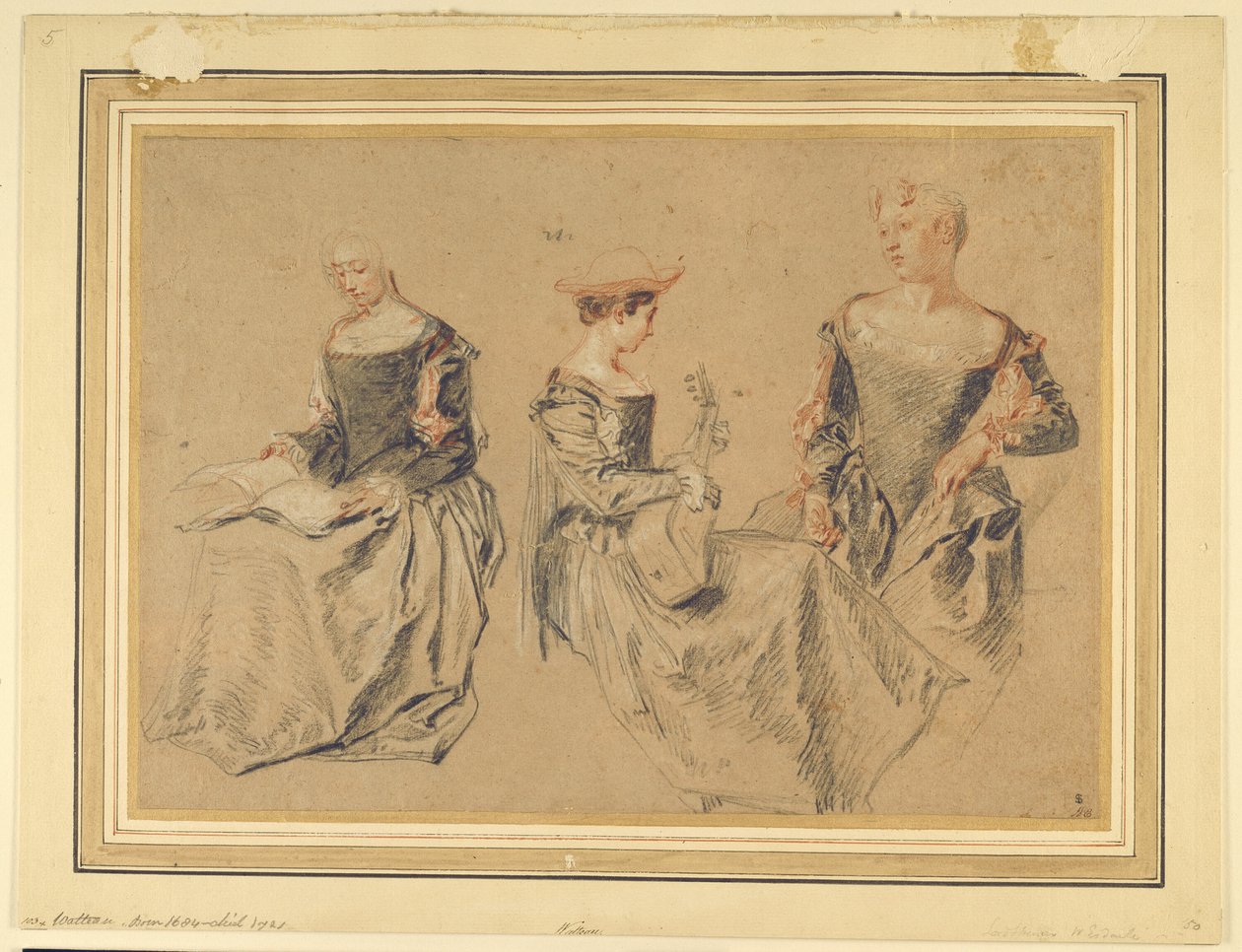 Trzy badania siedzących kobiet autorstwa Jean Antoine Watteau