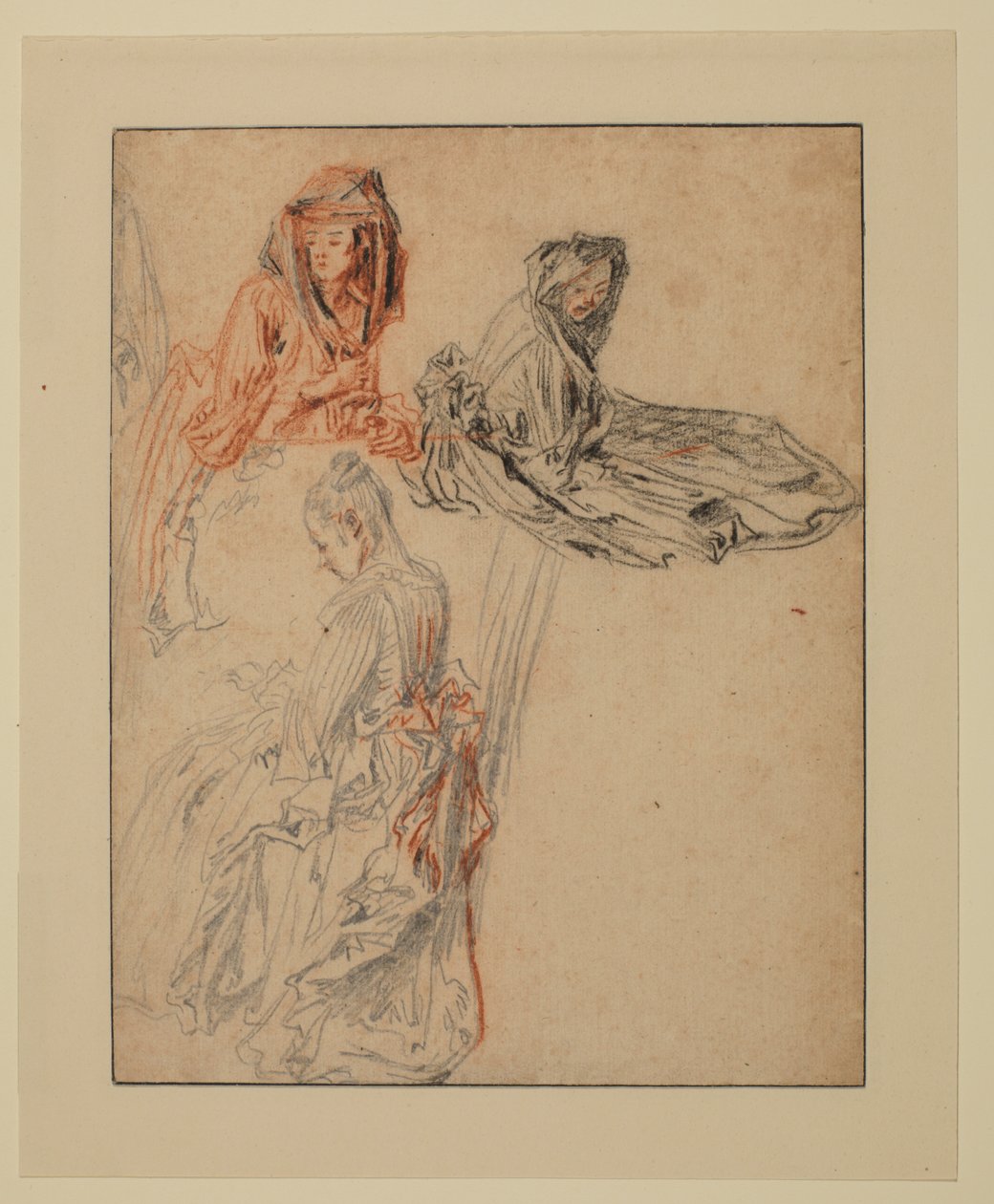 Trzy studia postaci kobiecych, 1716 - 1718 ok autorstwa Jean Antoine Watteau