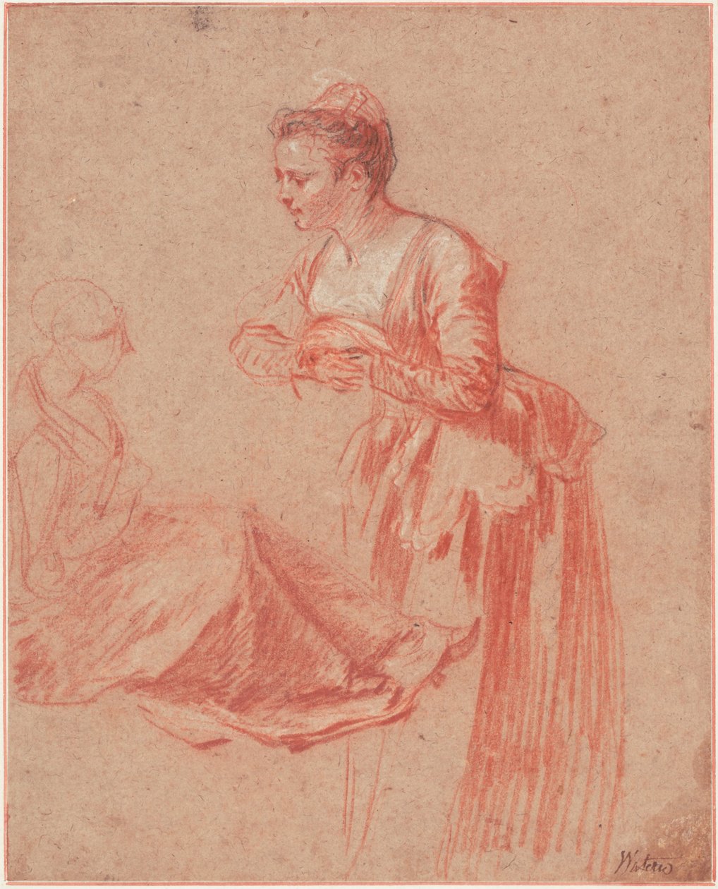 Dwa studia postaci młodej kobiety, c. 1716 autorstwa Jean Antoine Watteau
