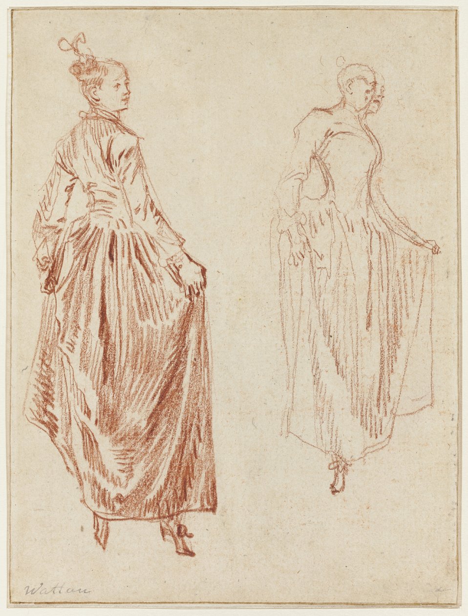 Dwa studia tancerki unoszącej spódnicę w dłoniach autorstwa Jean Antoine Watteau
