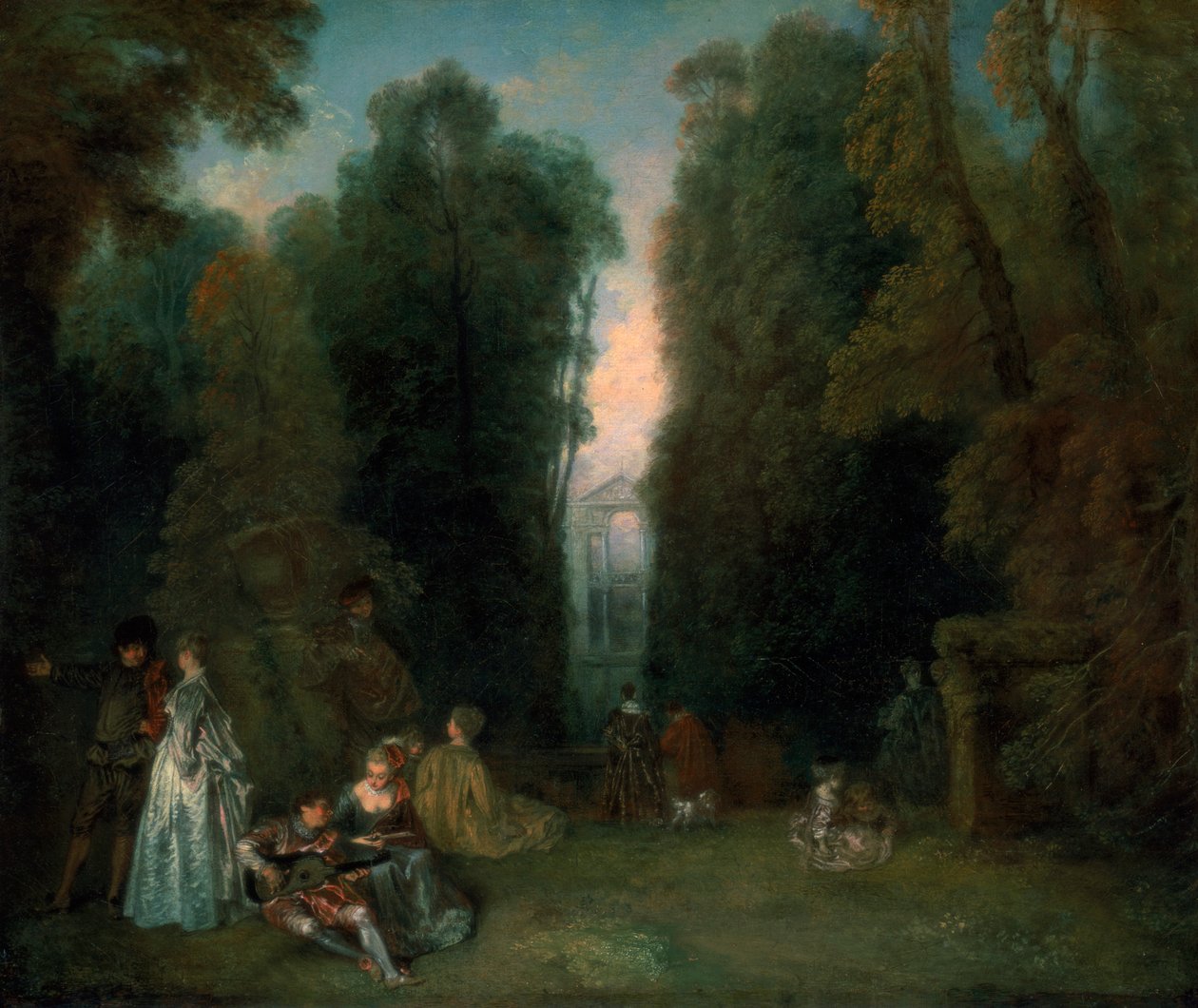 Widok przez drzewa w parku Pierre Crozat, 1715 autorstwa Jean Antoine Watteau