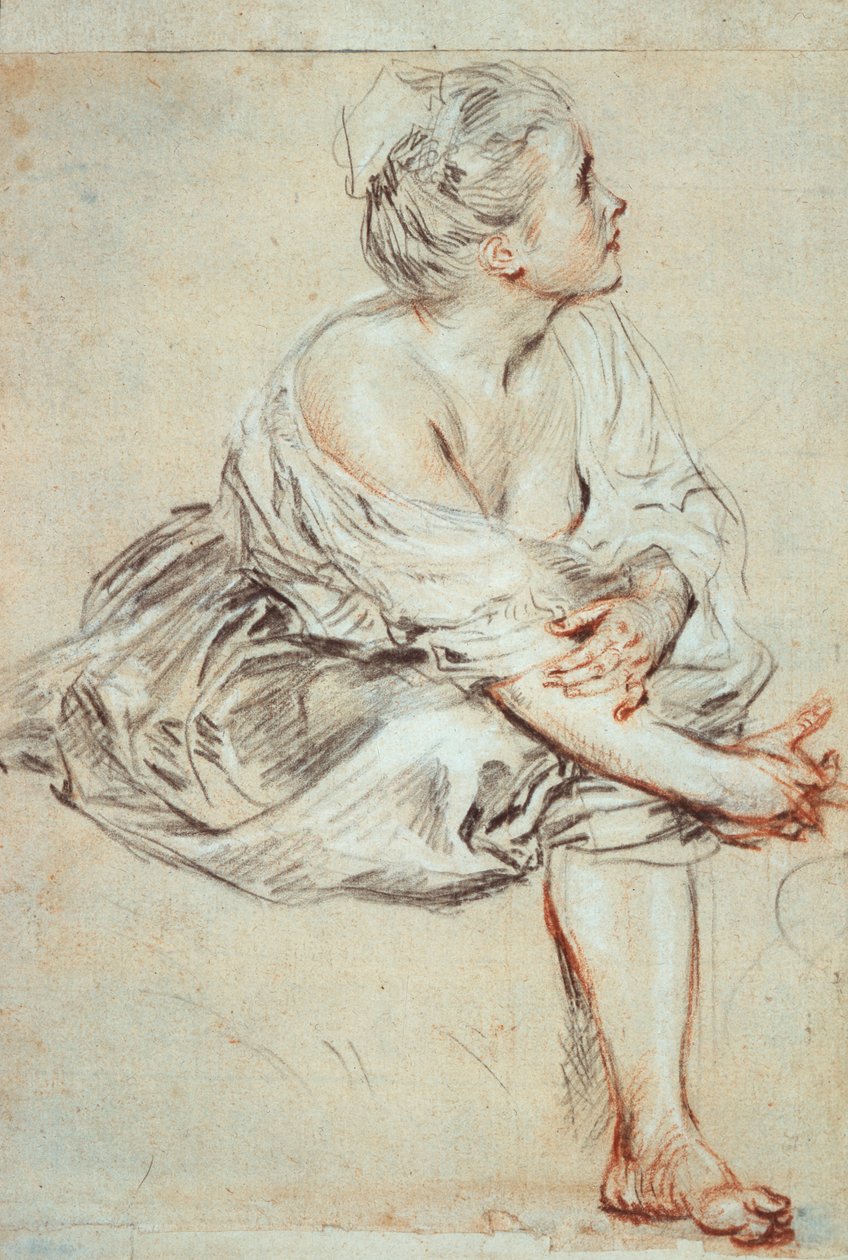 Kobieta siedząca i zwrócona w prawo, c1716 autorstwa Jean Antoine Watteau