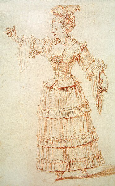 Tancerka Opery (czerwona kreda na papierze) autorstwa Jean Antoine Watteau
