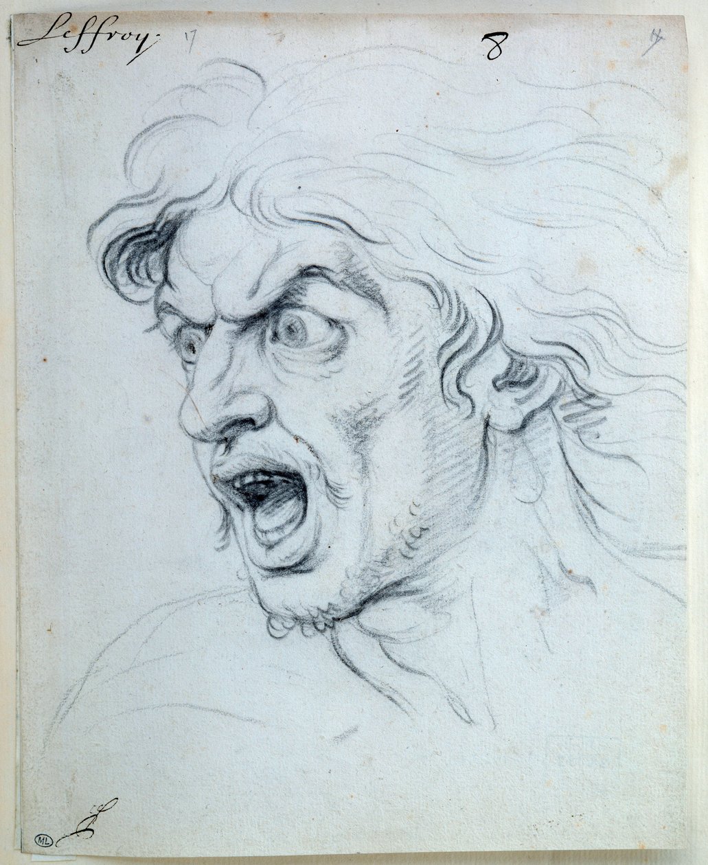 Wyrażanie namiętności duszy; Straszliwy. Rysunek Jean Audran (1667-1756) autorstwa Jean Audran