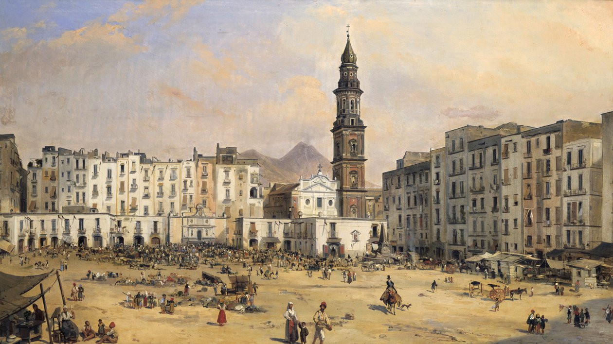Piazza, Neapol, Włochy, połowa XIX wieku autorstwa Jean Auguste Bard