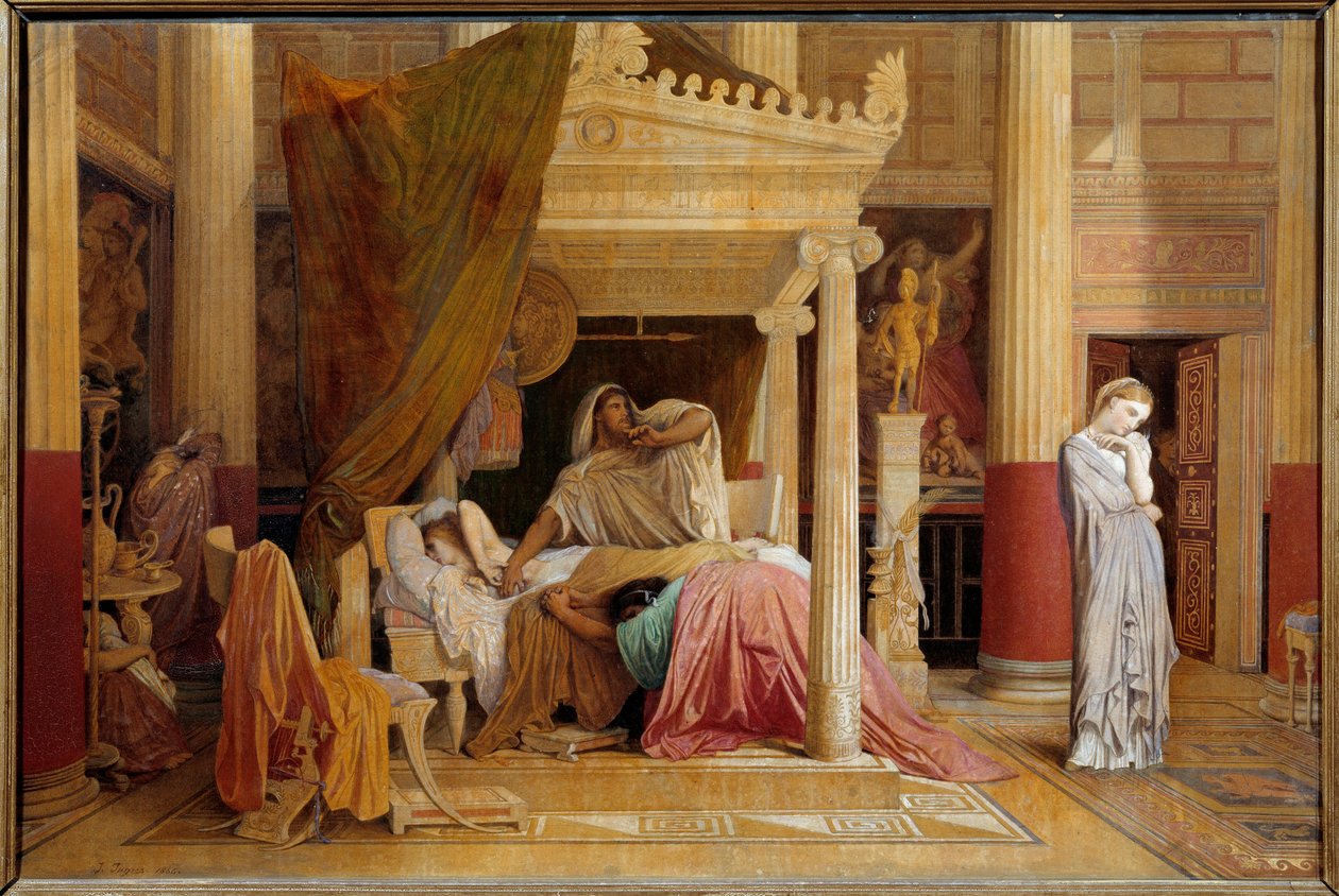 Choroba Antiocha lub Antiochus i Stratonice Antiochus (324-261 pne) ma dość miłości do swojej macochy Stratonice. Obraz na płótnie Raymonda Balze według obrazu Jean Auguste Dominique Ingres (1780-1867) 1866 wym. 0,61x0,92 m Montpellier, muzeum autorstwa Jean Auguste Dominique (after) Ingres