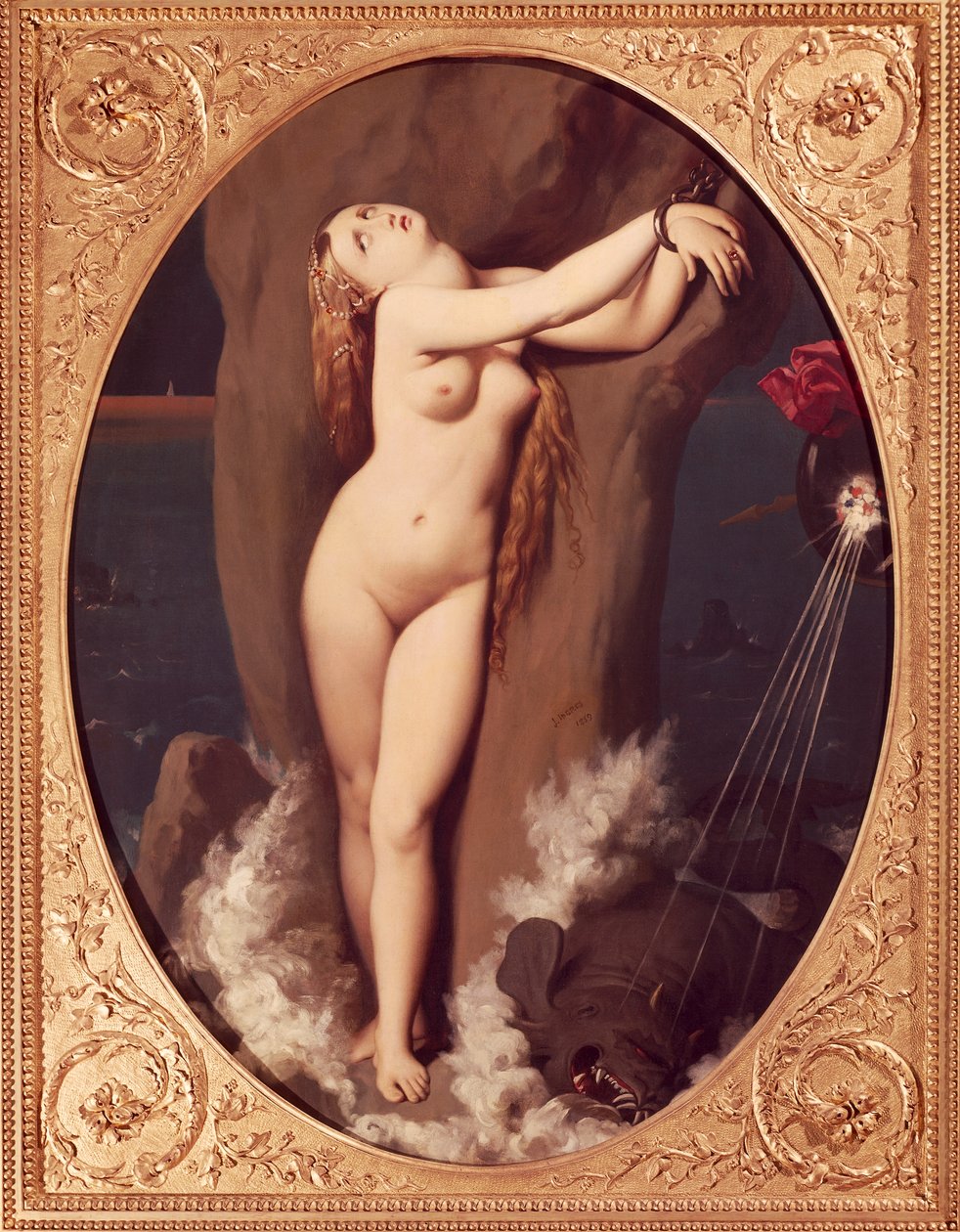 Angelica przykuta przez Jean Auguste Dominique Ingres (1780-1867), olej na płótnie, 97x75 cm, Pierwsza wersja Ruggiero ratującego Angelicę autorstwa Jean Auguste Dominique Ingres
