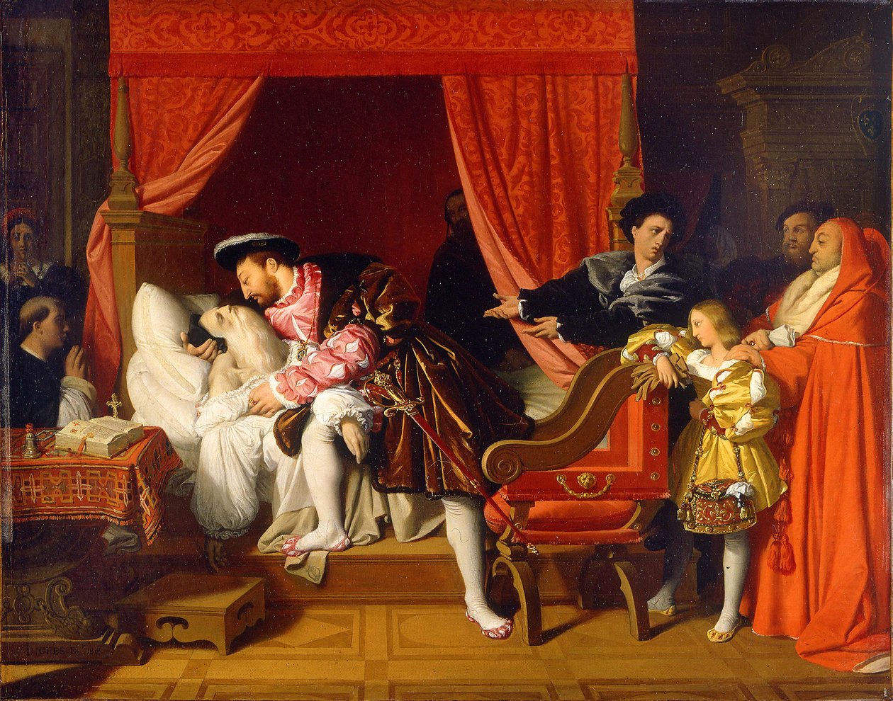 Franciszek I otrzymuje ostatnie oddechy Leonarda da Vinci autorstwa Jean Auguste Dominique Ingres