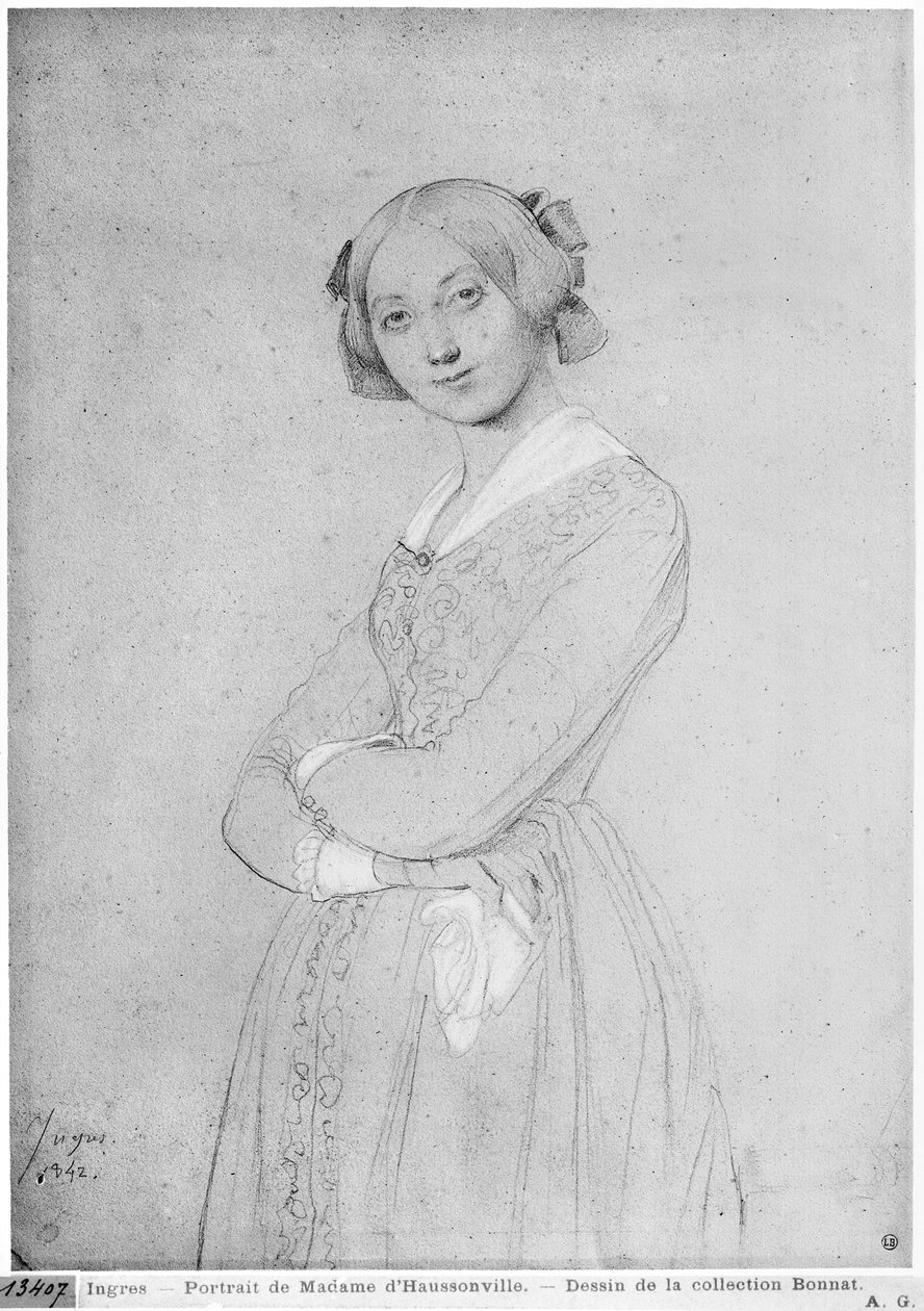 Louise de Broglie, hrabina Haussonville, 1842 (grafitowe i białe refleksy na papierze) autorstwa Jean Auguste Dominique Ingres
