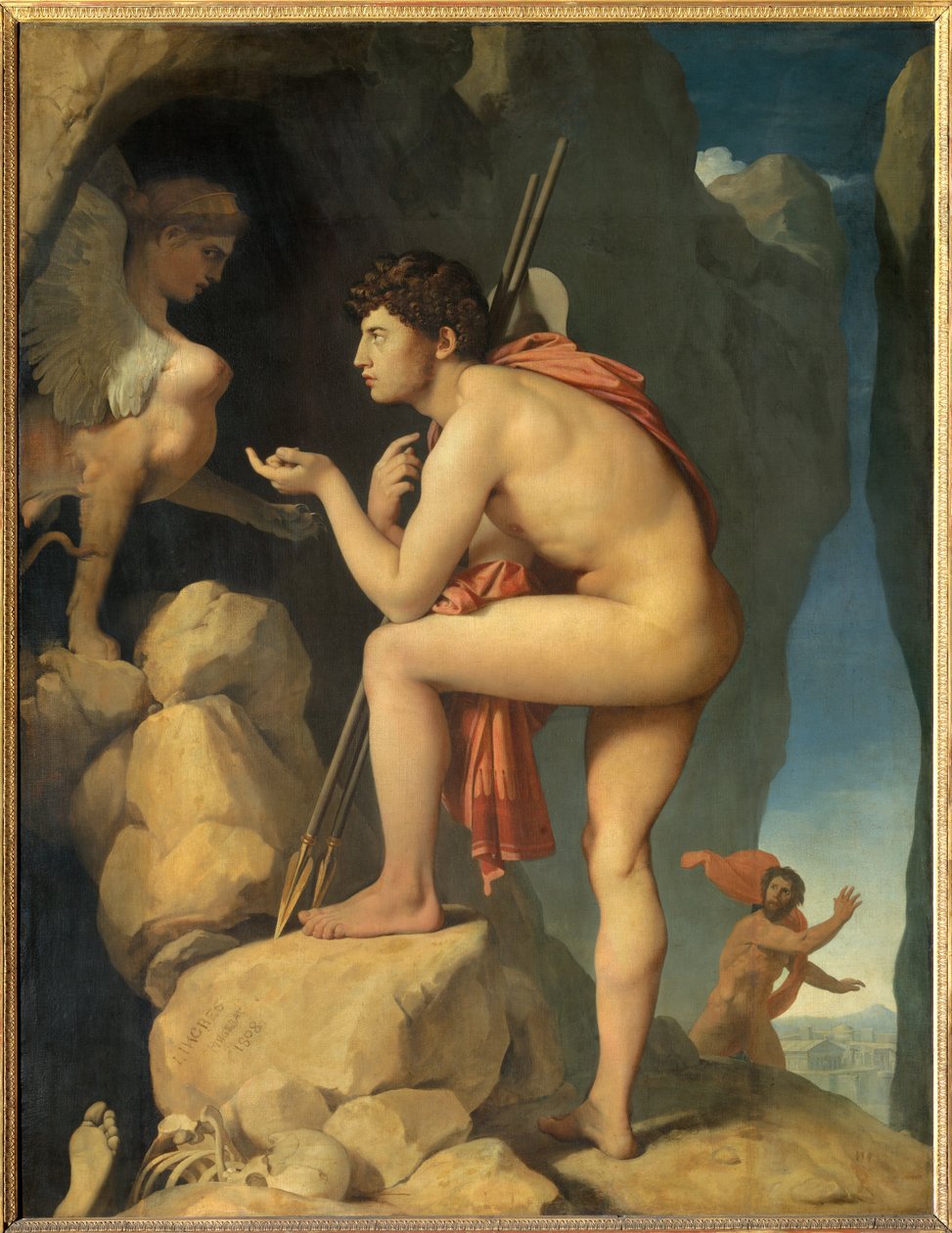 Edyp wyjaśnia zagadkę sfinksa Obraz Jeana Auguste Dominique Ingres (1780-1867) 1808 Sun. 1,89 x 1,44 m - Edyp wyjaśniający zagadkę Sfinksa. Obraz Dominique Ingres (1780-1867) autorstwa Jean Auguste Dominique Ingres