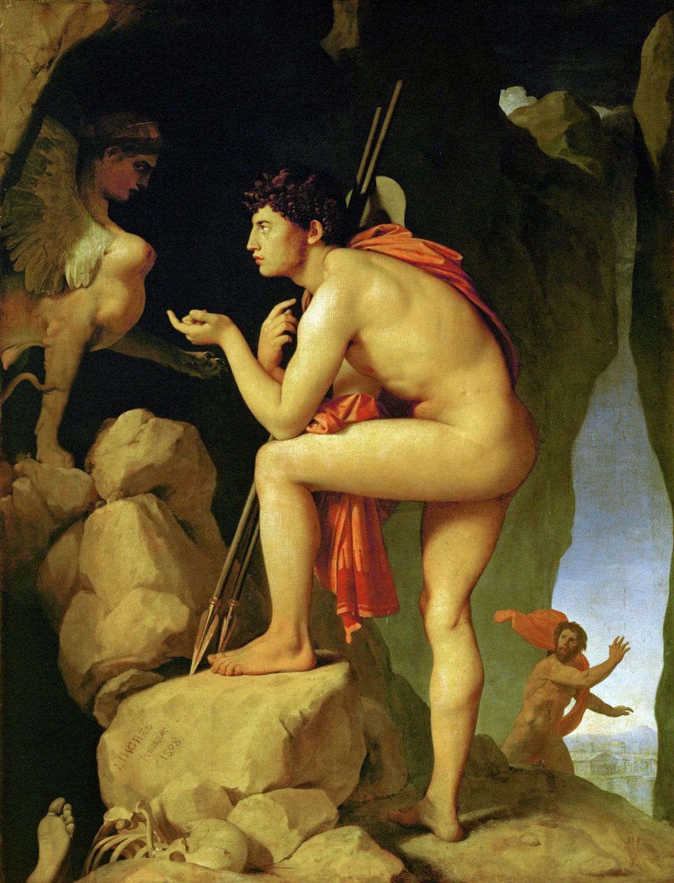 Edyp rozwiązujący zagadki sfinksa ... autorstwa Jean Auguste Dominique Ingres