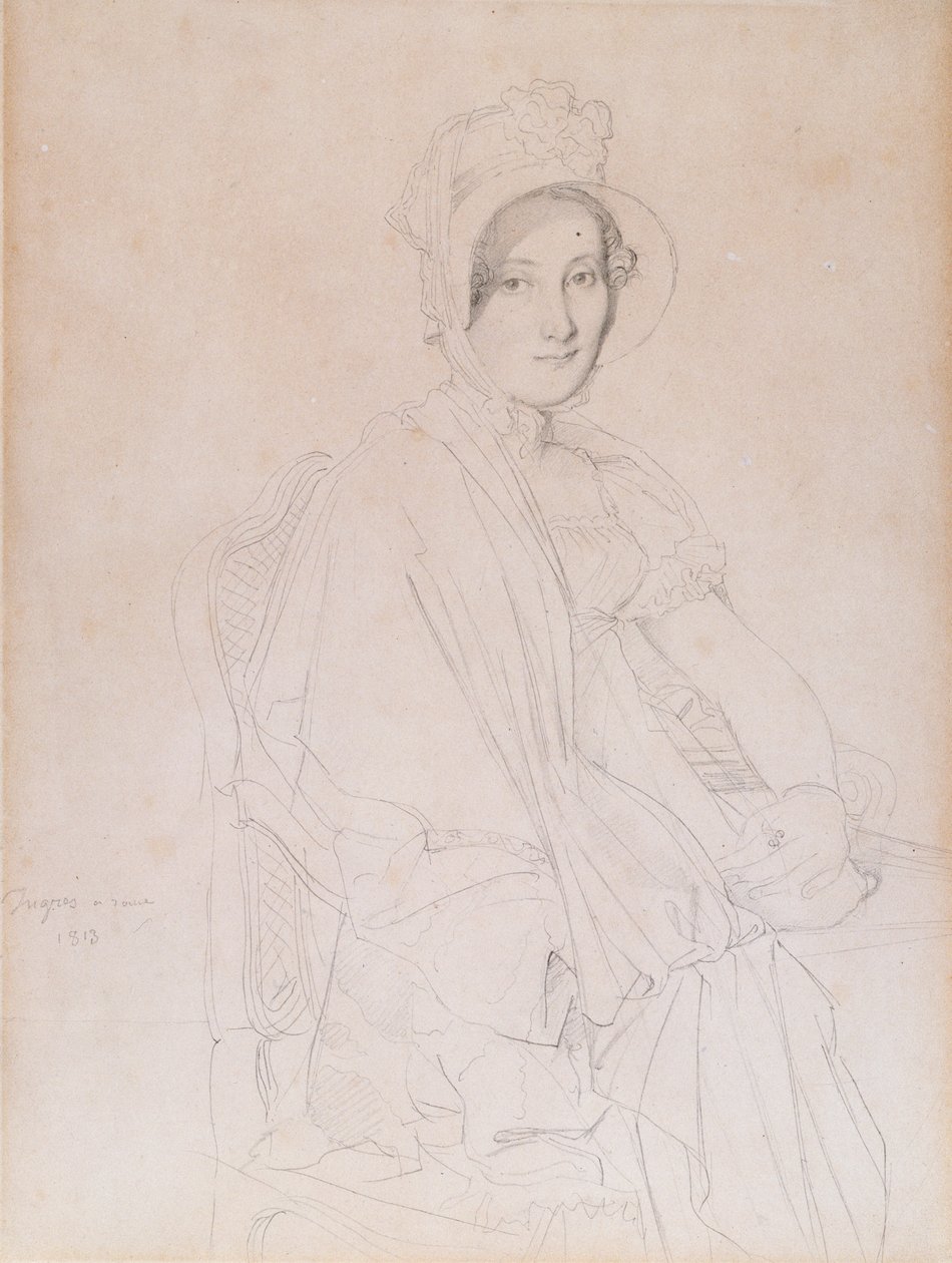 Portret Marii Marcoz, późniejszej wicehrabiny Senonnes de Senonnes, 1813 (grafitowy ołówek na tkanym papierze) autorstwa Jean Auguste Dominique Ingres