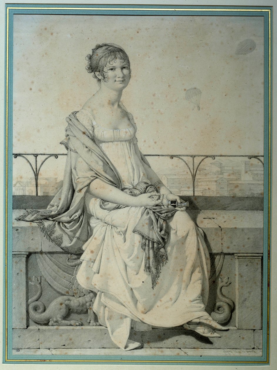 Portret panny Barbary Bansi siedzącej we włoskim krajobrazie. Rysunek Jean Auguste Dominique Ingres (1780-1867) autorstwa Jean Auguste Dominique Ingres