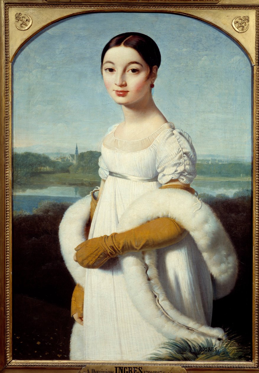 Portret panny Caroline Riviere, młodej kobiety, ubranej na modłę Pierwszego Cesarstwa. Obraz Jeana Auguste Dominique Ingres (1780-1867) 1805 nd. 1x0,7 m - Portret Mademoiselle Caroline Riviere: Młoda kobieta ubrana modnie autorstwa Jean Auguste Dominique Ingres