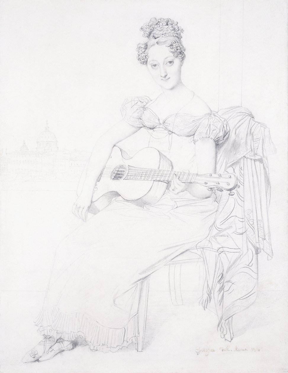 Portret panny Elizabeth Keating grającej na gitarze, 1816 autorstwa Jean Auguste Dominique Ingres